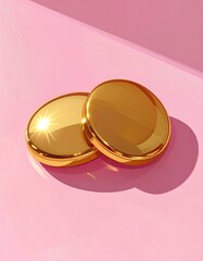 Two Golden Compact Powders on Pink Background