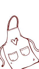 Hand-Drawn Apron with Heart – Cute Red Kitchen Illustration on Black Background, Vector Style