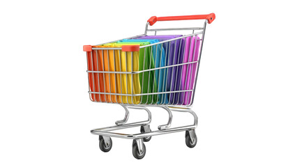 Colorful shopping cart filled with folded cloth
