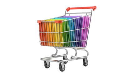 Colorful shopping cart filled with folded cloth
