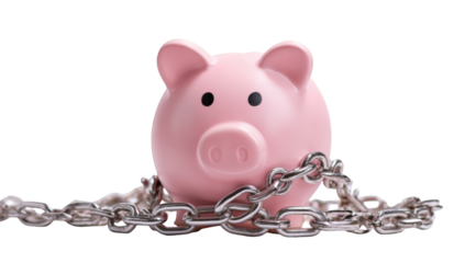 Pink piggy bank chained