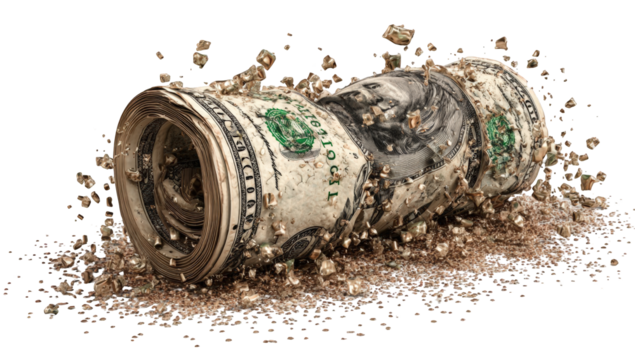 Rolled-up money buried in dirt