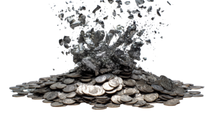 Silver coins erupting in a burst