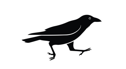 Obraz premium Abstract depiction of a raven strutting, conveyed in a sleek black silhouette against a stark white background, a minimalist artistic rendering