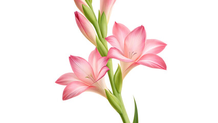 Fototapeta premium Elegant pink gladiolus flower isolated on transparent background symbol of remembrance, infatuation, and moral integrity in floral design
