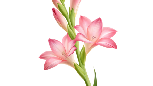 Elegant pink gladiolus flower isolated on transparent background symbol of remembrance, infatuation, and moral integrity in floral design