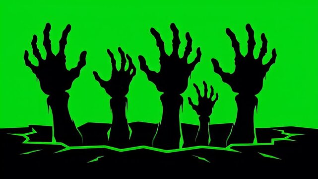 Zombie Hands Raising from the Grave Spooky Halloween Illustration