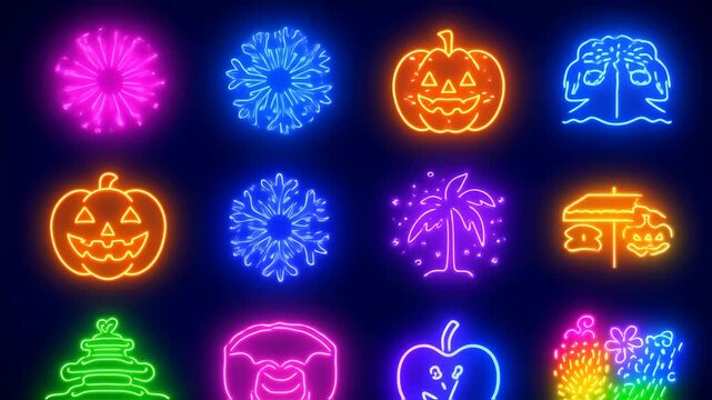 Neon-lit seasonal icons