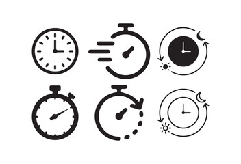 Clock and Hourglass Icons Set, Time Management and Countdown Symbols, Stopwatch and Timer icon. Vector illustration eps 10