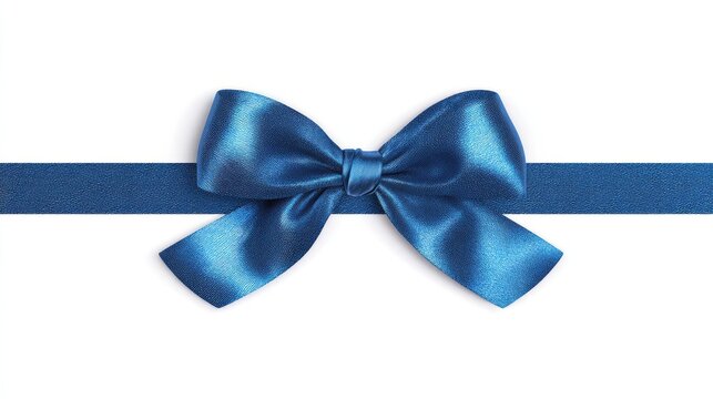 A single bule satin ribbon tied in a bow, isolated on pure white, representing elegance and simplicity.