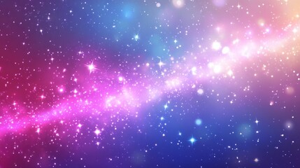 Fototapeta premium A surreal cosmic-inspired background with radiant stars, swirling galaxies, and glowing light patterns in shades of purple, pink, and blue, evoking a sense of vastness