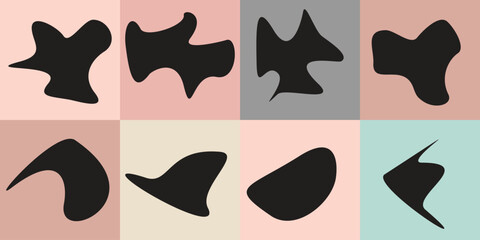 Glitch distorted grungy abstract forms . Blob shape organic. Template for presentation, banner . Fluid isolated shape 