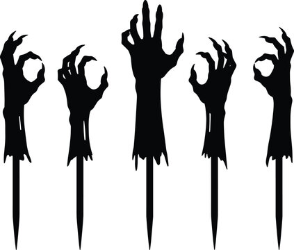 Spooky halloween zombie hands yard stakes creepy decorations emerging from ground five pack