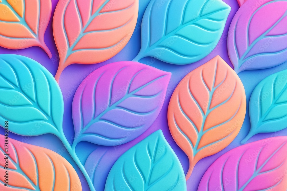 Aufkleber colorful abstract leaves with soft pastel gradients and embossed texture arranged on a smooth purple