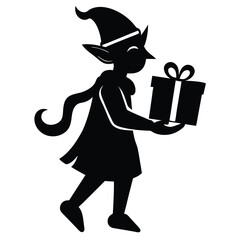 elf holding gift silhouette vector icon design