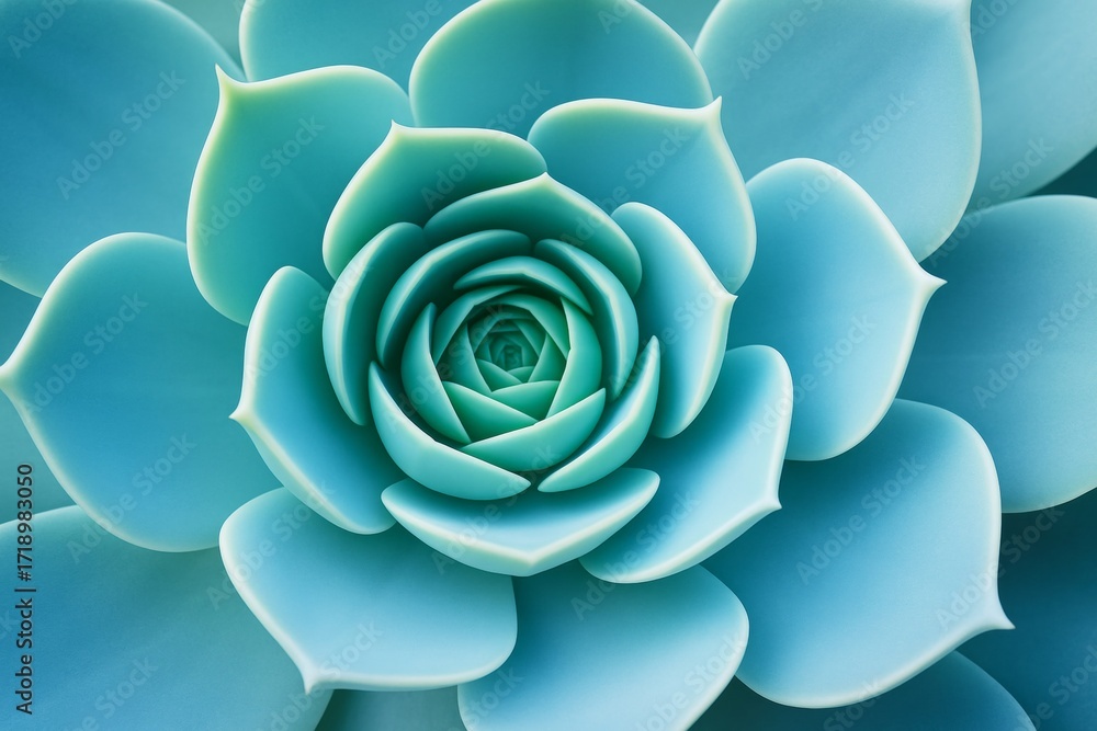 Poster close-up of turquoise succulent plant with soft lighting and abstract background emphasizing symmetr