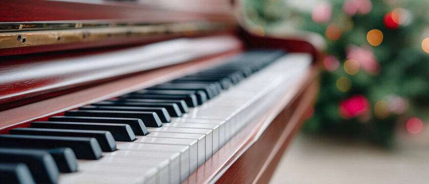 Elegant Keyboard Macro with Copy Space — Holiday Music Banner