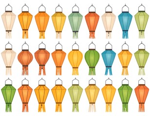 Colorful paper lanterns arranged