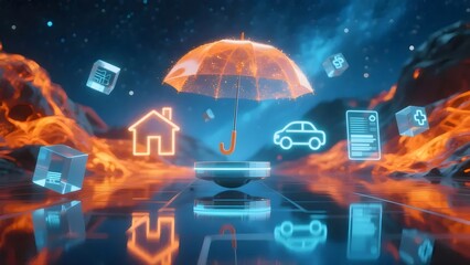 Orange Umbrella Symbolizing Insurance With 3D