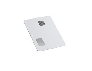 A plain white rectangular credit card with a subtle bevel, featuring an embossed chip and magnetic stripe