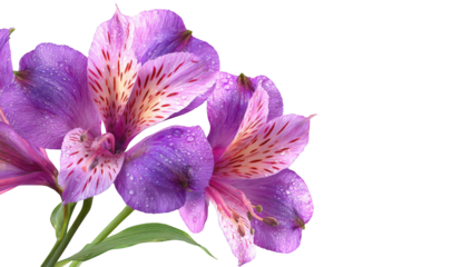 Close-up of three vibrant purple alstroemeria flowers