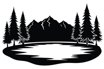 frozen lake silhouette vector art illustration