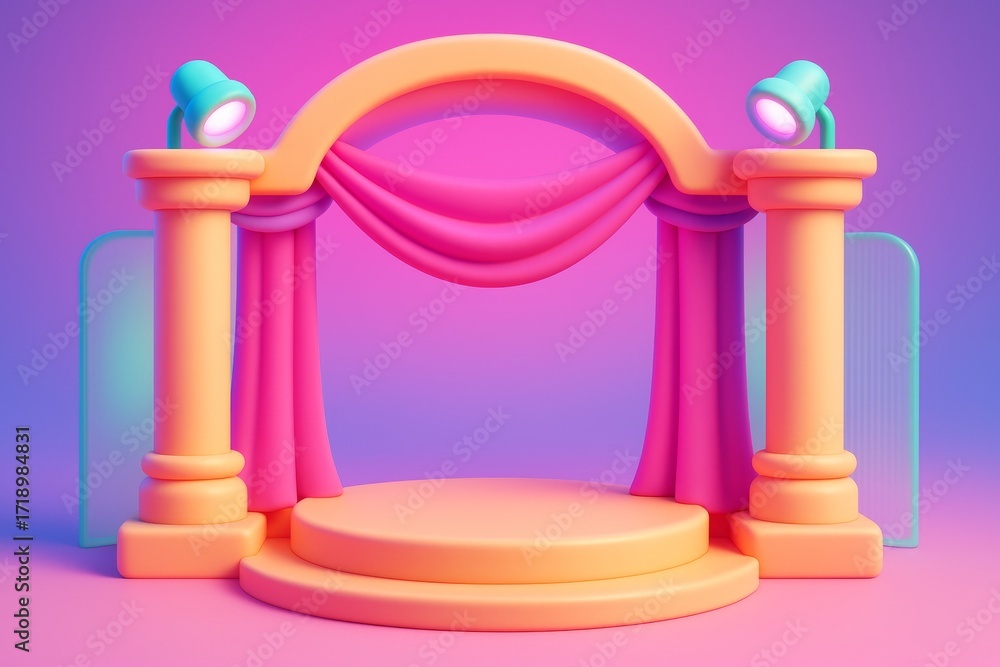 Poster colorful classical stage with curtains and spotlight setup in soft pastel tones on a gradient backgr