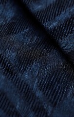 Close-up of a dark blue textile with a subtly textured surface showing a folded section, highlighting the weave and depth of color