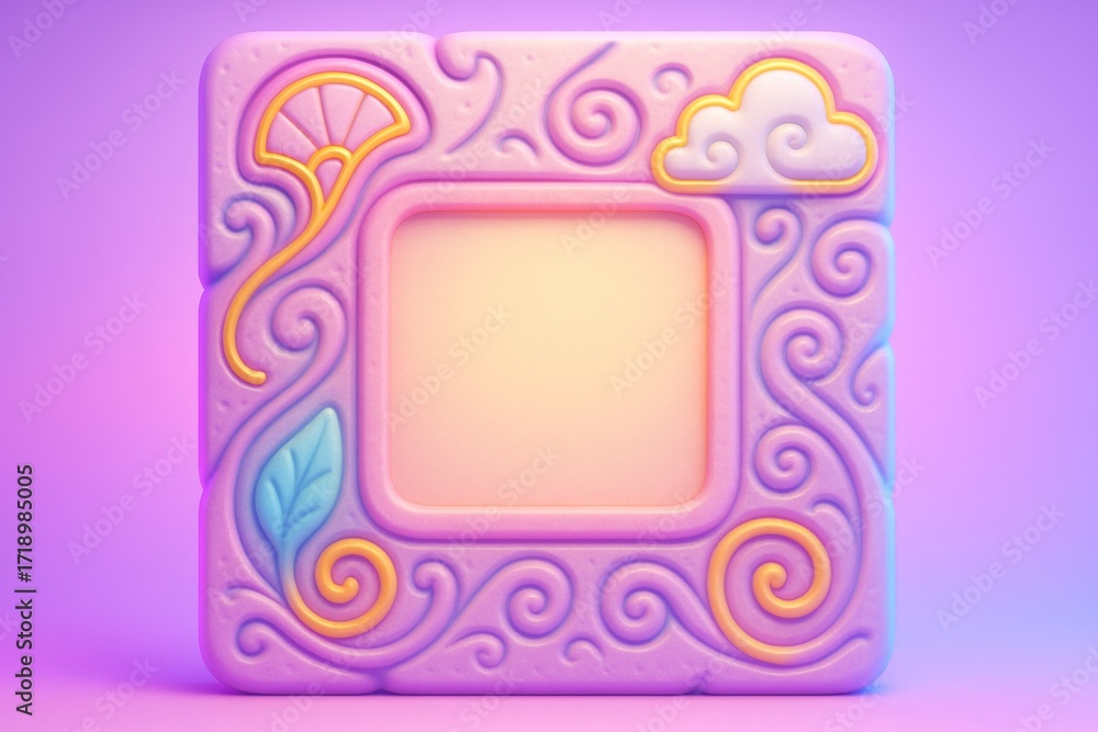 Poster decorative pastel mockup frame with cultural design elements and empty center space on soft gradient