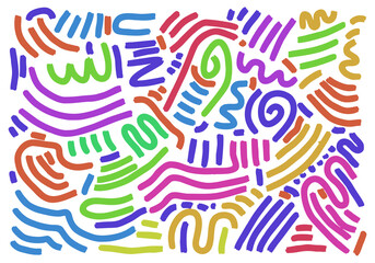 Vector colorful line doodle seamless pattern. Creative abstract style art symbol background for children