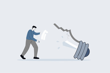 depressed businessman standing with old broken light bulb idea that failed miserably.