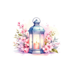 Antique metal oil lantern with pink flower decoration