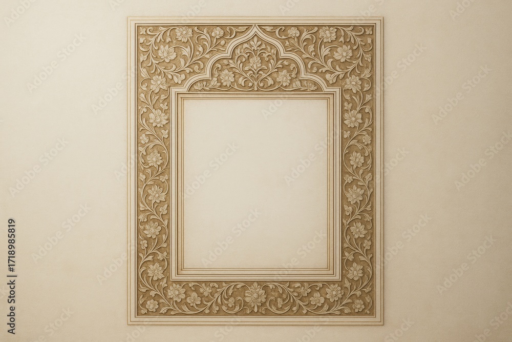 Poster elegant floral ornamental frame mockup with blank center space on light beige background for design 