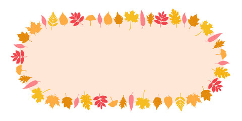 Autumn leaves frame template. Fall season border with cute leaf