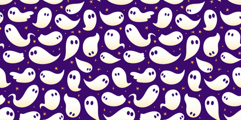Funny Halloween ghost pattern. Seamless vector background for autumn holiday