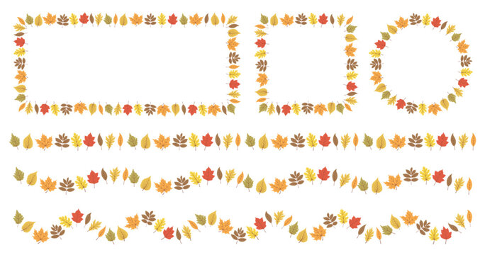 Autumn decorative frames and borders collection. Circle, square and rectangle fall leaves frame.