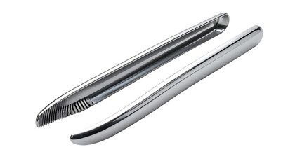 Sleek, silver-toned nutcracker tongs with a curved design, serrated edge on one side for cracking nuts