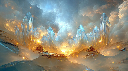 an ethereal fantasy celestial crystal cavern
