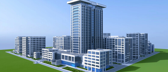Modern apartment building in 3D