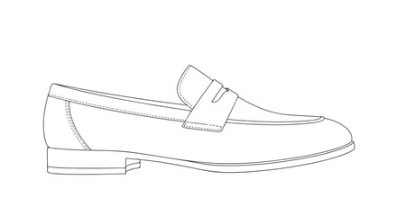 Line art illustration of a classic leather penny loafer, showcasing its detailed design and elegant construction for men
