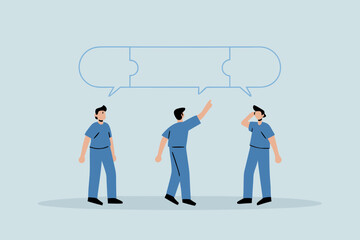 Compromise to get solution in business meeting, a team of businessmen in puzzle connected with a speech bubble.