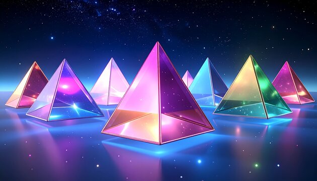 Colorful pyramids in a starry night