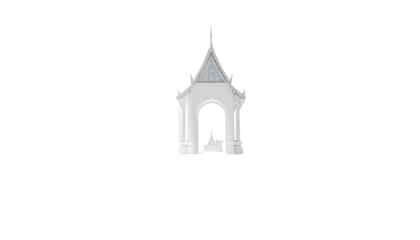 Ornate, white, miniature structure resembling a small temple or pavilion, featuring a pointed roof and arched entryway