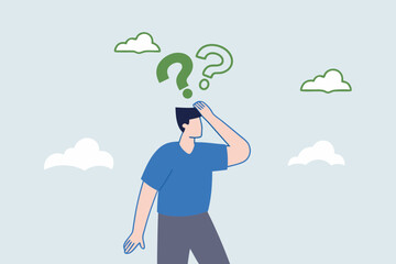 Memory loss, confused businessman who loses his memory thinking about what he forgets.