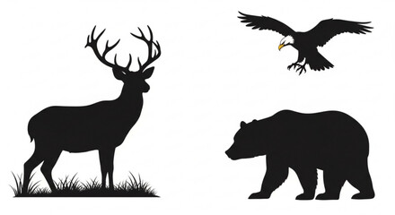 Deer bear eagle silhouette vector illustration wildlife forest animal nature graphic design outdoor adventure icon