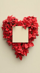 Red flower with blank card mockup for Christmas, holiday, Valentine's Day creative concept