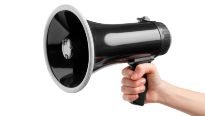Close-up of a black megaphone held in a hand