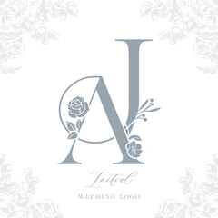 Elegant Floral Monogram Wedding Logo with Initials 'A' and 'J'