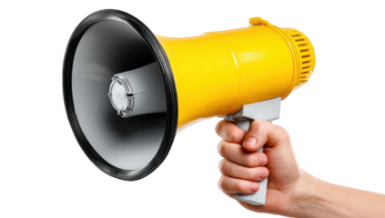 Hand holding a bright yellow megaphone