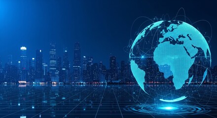 Global business and communication technology with globe and network elements